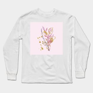 Purple and gold watercolor leaves branches Long Sleeve T-Shirt